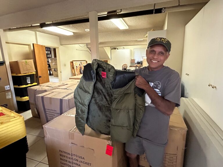 Order of Malta Mobile Ministries LA van and Phoenix van meet halfway in Palm Desert.